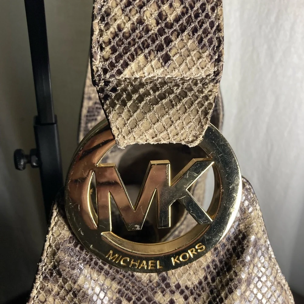 Michael Kors python embossed FULTON HOBO Shoulder Bag
